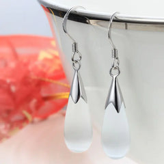 Fashionable Cat's Eye Stone Water Drop Earrings
