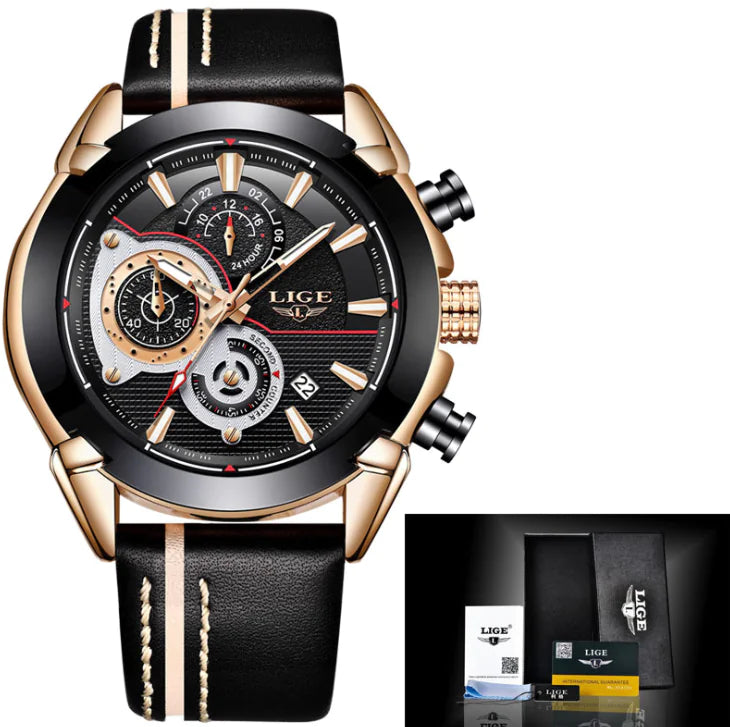 Multifunctional Luminous Wristwatch with Leather Strap