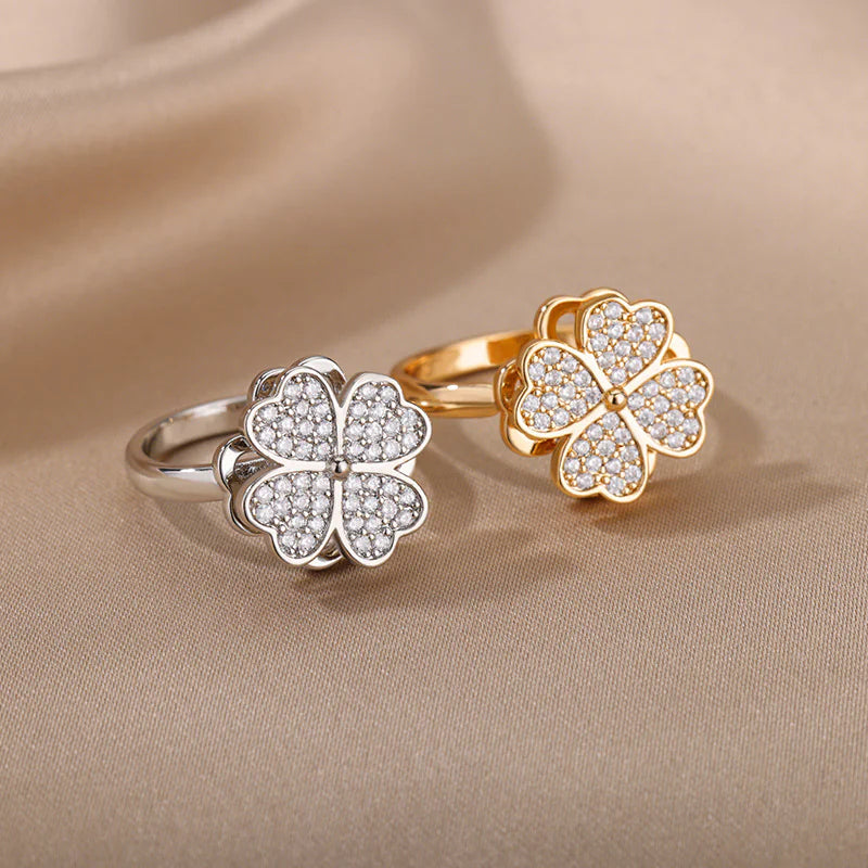 Rotatable Flower Rhinestone Anti-Anxiety Spinner Ring