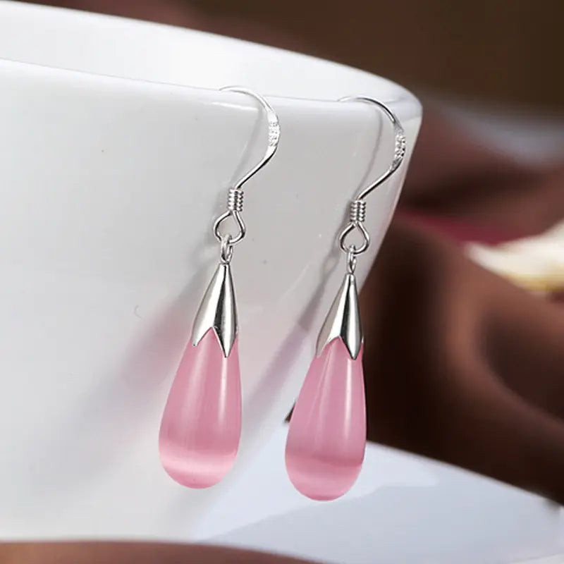 Fashionable Cat's Eye Stone Water Drop Earrings