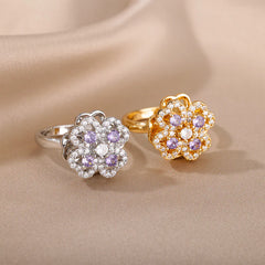Rotatable Flower Rhinestone Anti-Anxiety Spinner Ring