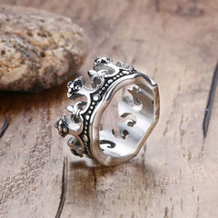 Gothic Punk Vintage Crown Ring for Men Fashion Accessory