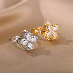 Rotatable Flower Rhinestone Anti-Anxiety Spinner Ring